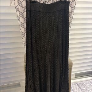 Nanette Lepore Black Metallic Pleated Midi Skirt | Size S